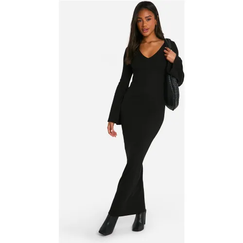 Robe Côtelée À Col V Et Manches Évasées - 40 - boohoo - Modalova