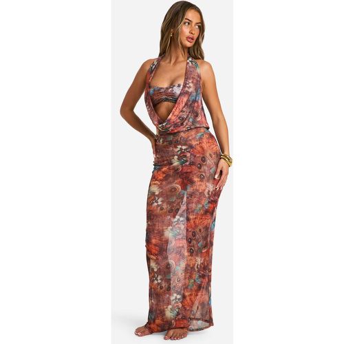 Robe De Plage Longue À Col Bénitier Et Imprimé Papillon - M - boohoo - Modalova