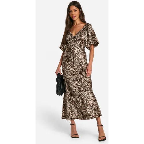 Robe Mi-Longue À Imprimé Léopard Et Manches Bouffantes - 36 - boohoo - Modalova