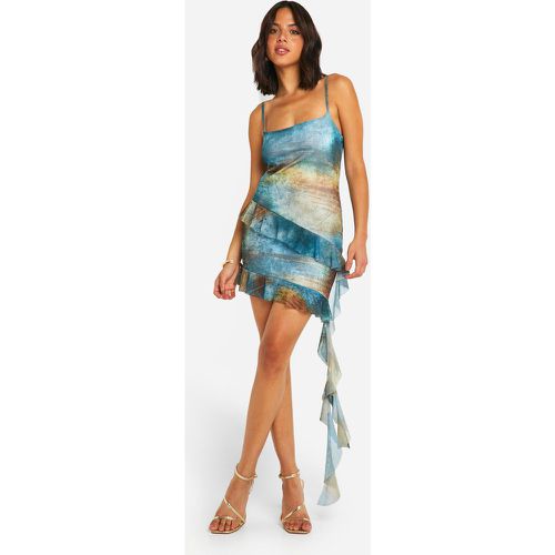 Robe Courte À Volants Et Imprimé Flouté - 40 - boohoo - Modalova