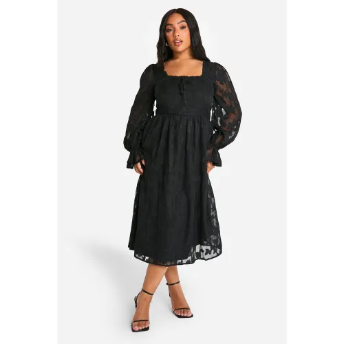 Grande Taille - Robe Patineuse Mi-Longue Fleurie - 44 - boohoo - Modalova