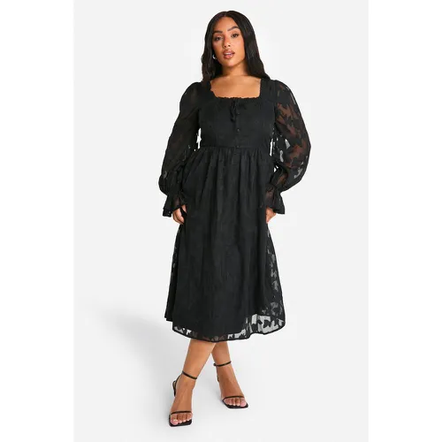 Grande Taille - Robe Patineuse Mi-Longue Fleurie - 46 - boohoo - Modalova