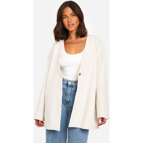 Blazer Long Oversize Sans Col - Blanc Écru - 36, Blanc Écru - boohoo - Modalova