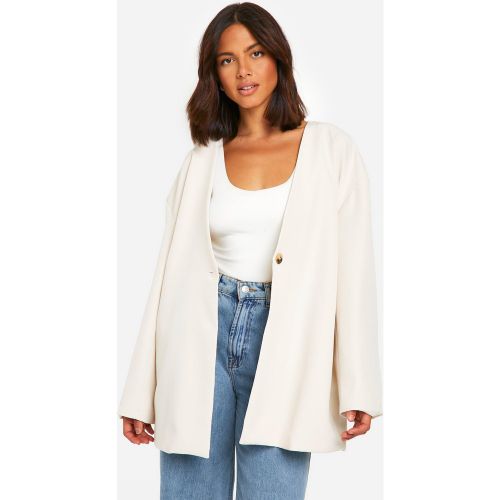 Blazer Long Oversize Sans Col - Blanc Écru - 34, Blanc Écru - boohoo - Modalova