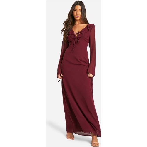 Robe Longue En Mousseline De Soie À Volants Et Manches Nouées - 36 - boohoo - Modalova
