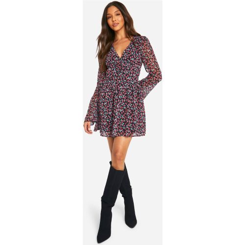 Robe Patineuse En Mousseline De Soie À Manches Bouffantes - 36 - boohoo - Modalova