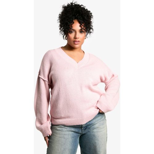 Grande Taille - Pull En Maille Douce À Col V - 44 - boohoo - Modalova