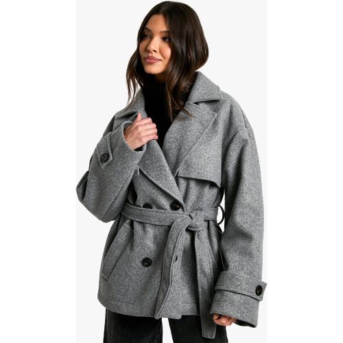 Manteau Court Effet Laine À Ceinture - 38 - boohoo - Modalova