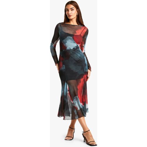 Robe Mi-Longue Fleurie En Mesh - 42 - boohoo - Modalova