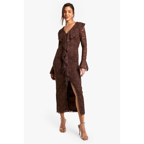 Robe Mi-Longue À Volants Et Dentelle À Manches Évasées - 40 - boohoo - Modalova