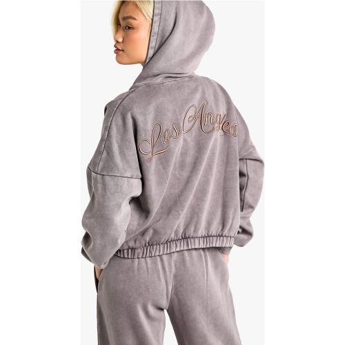 Sweat À Capuche Oversize Zippé Et Broderie Los Angeles - S - boohoo - Modalova