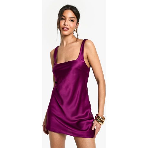 Robe Courte Satinée À Col Carré - 40 - boohoo - Modalova