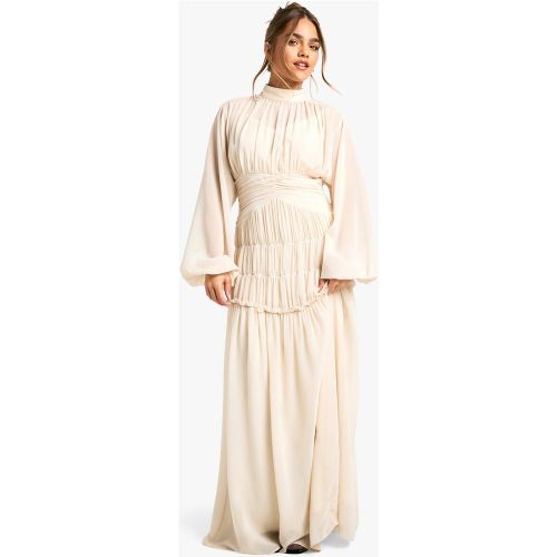 Petite" - Robe Longue Froncée À Col Montant - 34 - boohoo - Modalova