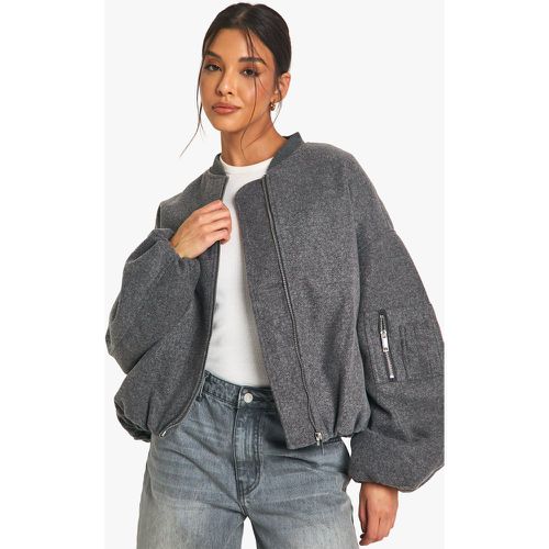 Bomber Effet Laine - Gris - L, Gris - boohoo - Modalova