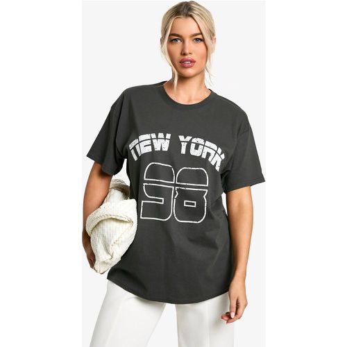 T-Shirt Oversize Délavé À Slogan New York - L - boohoo - Modalova