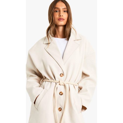 Manteau Long Effet Laine À Ceinture - 38 - boohoo - Modalova