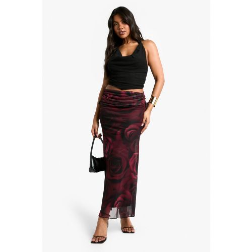 Jupe Mi-Longue Froncée En Mesh À Imprimé Rose - 34 - boohoo - Modalova
