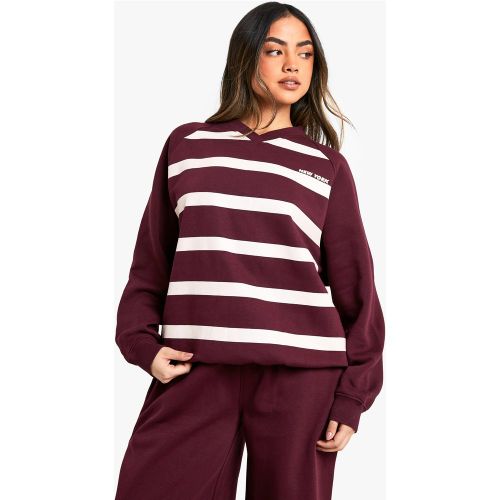 Sweat Oversize À Col V Et Rayures New York - S - boohoo - Modalova