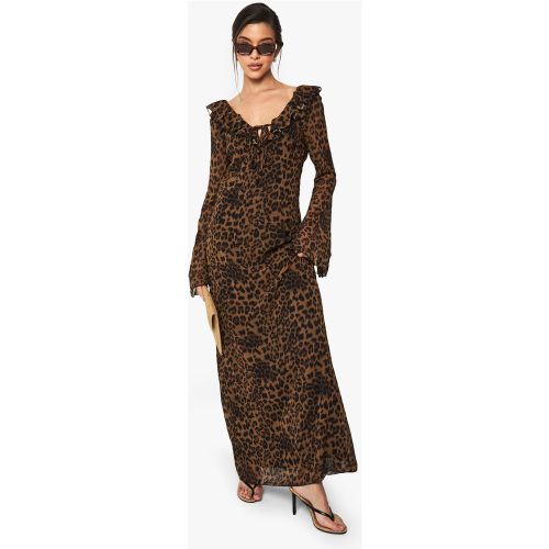 Robe Longue À Volants Et Imprimé Léopard - 36 - boohoo - Modalova