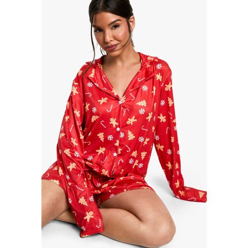 Pyjama De Noël À Manches Courtes Et Imprimé Pain D'Épice - 40 - boohoo - Modalova