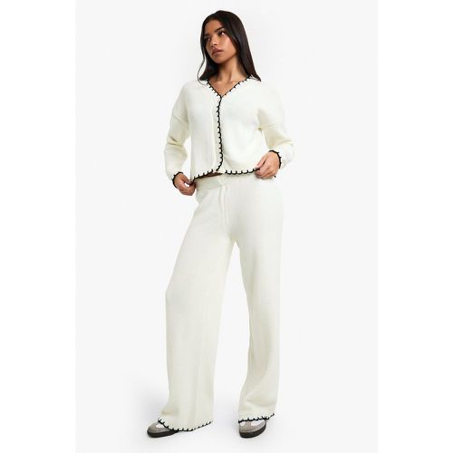 Ensemble En Maille Avec Gilet Court Et Pantalon Large - Blanc Écru - M, Blanc Écru - boohoo - Modalova