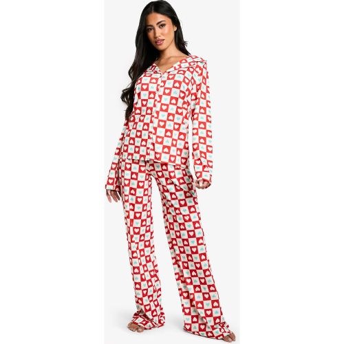 Ensemble De Pyjama À Imprimé Cœur Avec Chemise Et Pantalon - 34 - boohoo - Modalova