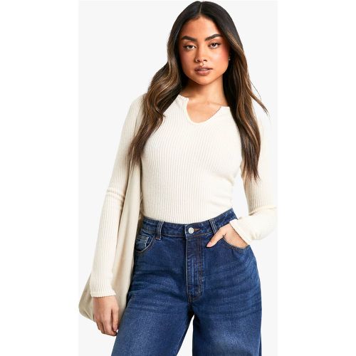 Brushed Chunky Rib Notch Front Long Sleeve Top - 38 - boohoo - Modalova