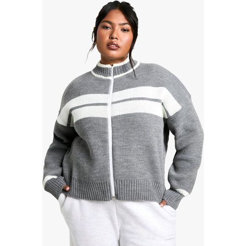 Grande Taille - Cardigan Zippé À Rayures - 44-46 - boohoo - Modalova