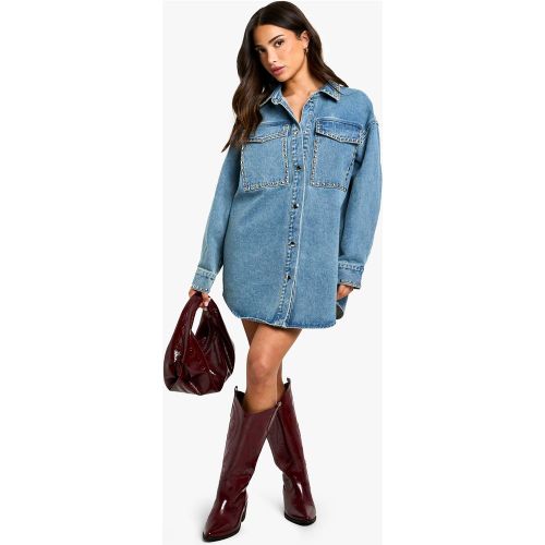 Petite" - Robe Chemise Oversize En Jean - 34 - boohoo - Modalova