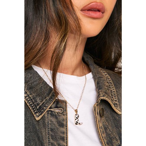 Cow Print Cowboy Boot Charm Necklace - One Size - boohoo - Modalova