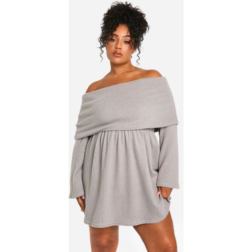 Grande Taille - Robe Patineuse Côtelée À Épaules Dénudées - 48 - boohoo - Modalova