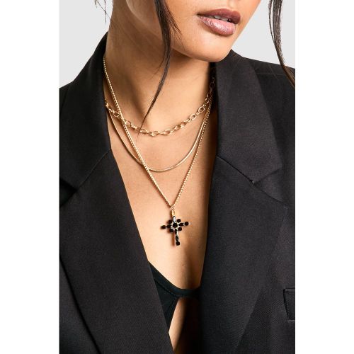 Collier À Chaînes Strassées Et Croix - One Size - boohoo - Modalova