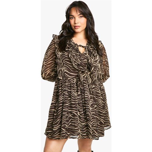 Grande Taille - Robe Smockée À Volants Et Imprimé Animal - 46 - boohoo - Modalova