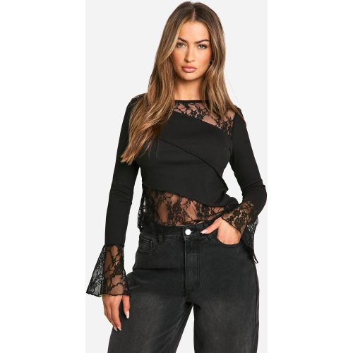 Top En Jersey À Dentelle Et Manches Longues - 36 - boohoo - Modalova