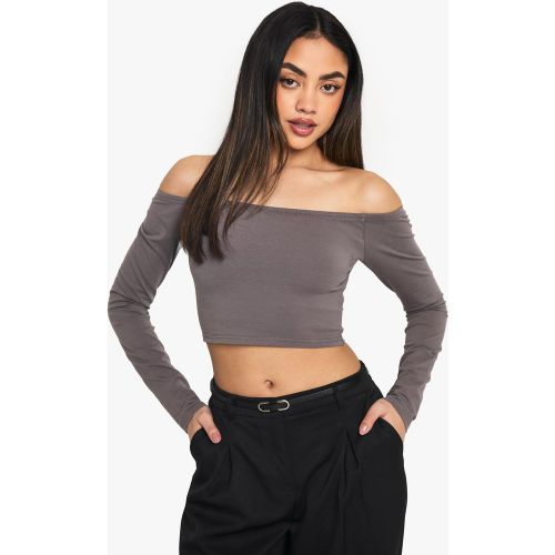 Crop Top Basique À Épaules Dénudées Et Manches Longues - 34 - boohoo - Modalova