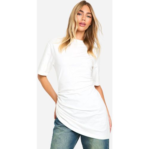 T-Shirt Oversize Froncé Asymétrique - Blanc Écru - M, Blanc Écru - boohoo - Modalova