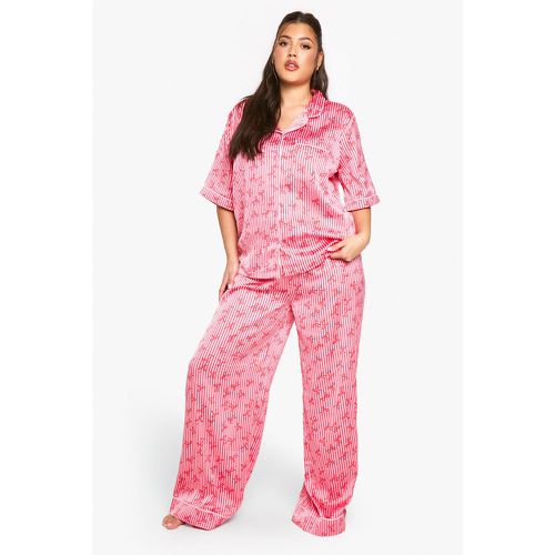 Grande Taille - Ensemble De Pyjama Satiné À Imprimé Nœud - 46 - boohoo - Modalova