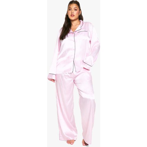 Grande Taille - Ensemble De Pyjama Satiné À Rayures - 46 - boohoo - Modalova