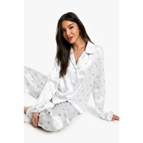 Ensemble De Pyjama Satiné À Imprimé Neige - 38 - boohoo - Modalova