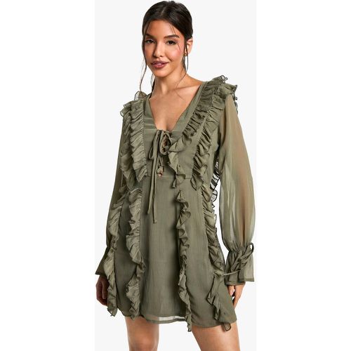 Robe Droite Plissée À Volants - 38 - boohoo - Modalova