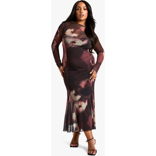 Grande Taille - Robe Mi-Longue Fleurie En Mesh - 44 - boohoo - Modalova