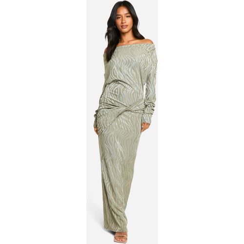 Petite" - Robe Longue Drapée À Motif Jacquard Et Imprimé Animal - 34 - boohoo - Modalova