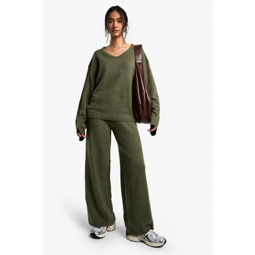 Ensemble En Maille Douce Avec Top À Col V Et Pantalon Large - S - boohoo - Modalova