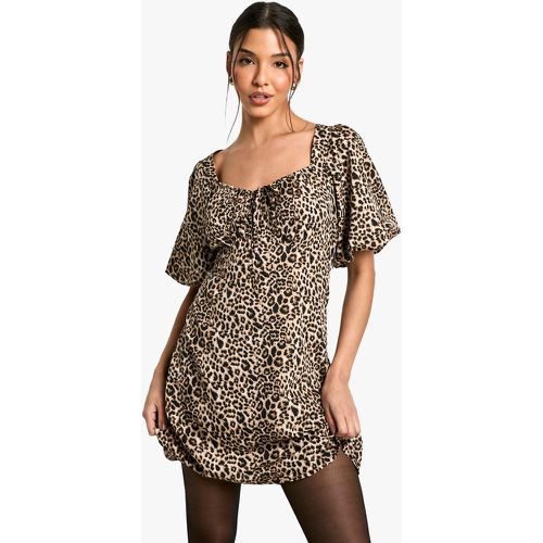 Robe Courte À Imprimé Léopard Et Manches Bouffantes - 36 - boohoo - Modalova