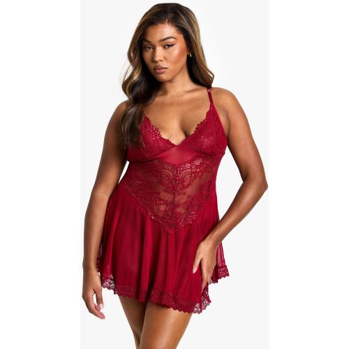 Grande Taille - Nuisette En Mesh Et Dentelle - 44 - boohoo - Modalova