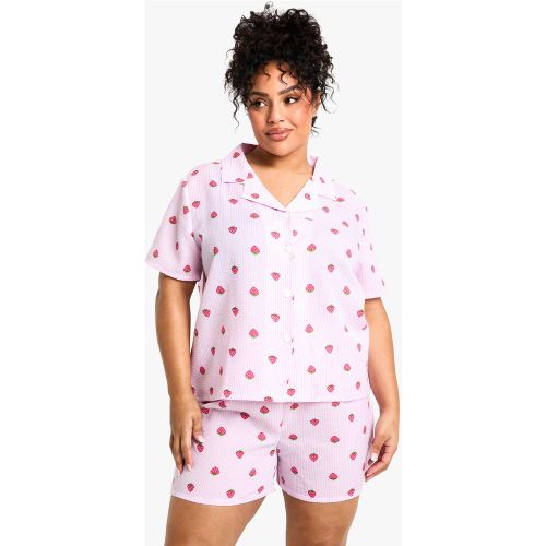 Grande Taille - Ensemble De Pyjama À Rayures Avec Chemise Fraisée Et Short - 44 - boohoo - Modalova