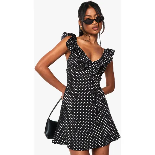 Robe Courte À Volants Et Pois - 36 - boohoo - Modalova