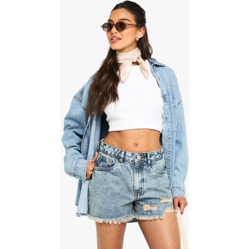 Short En Jean Délavé À Taille Haute - 34 - boohoo - Modalova
