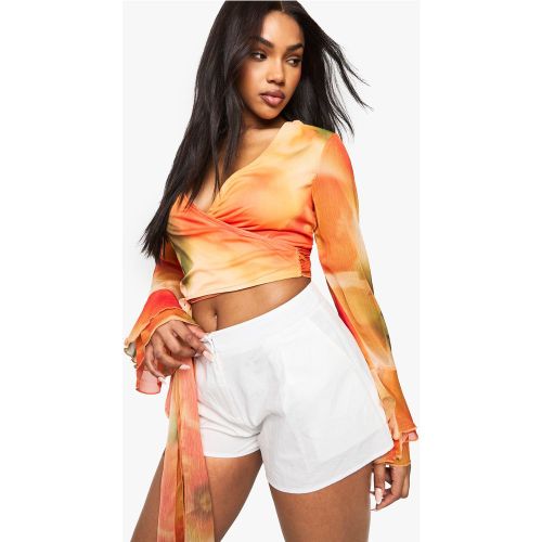 Blouse En Mousseline De Soie À Manches Évasées - 34 - boohoo - Modalova