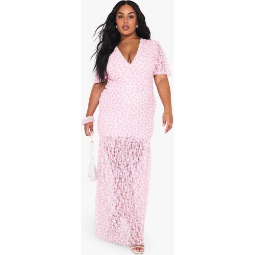 Grande Taille - Robe Longue Fleurie En Dentelle - 44 - boohoo - Modalova